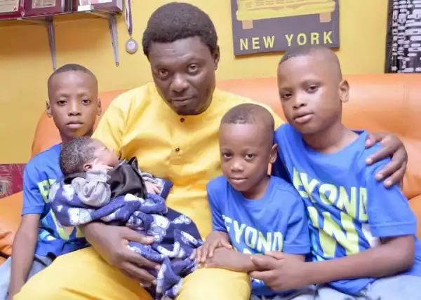 Actor Kunle Afod Poses With His Children To Celebrate Father